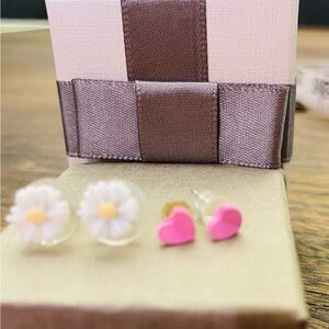 Daisy and Heart Stud Earrings includes both pairs( sold as a set with both pair)